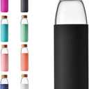 veegoal 25 Oz Borosilicate Glass Water Bottles with Bamboo Lid, BPA-FREE, Non-Slip Silicone Sleeve, and Stainless Steel Leak Proof Lid - Reusable Glass Bottle for Men and Women (Luxury Black)