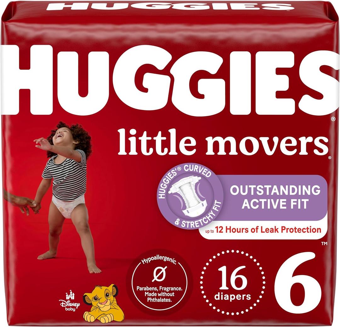 Huggies Size 6 Diapers, Little Movers Baby Diapers, Size 6 (35+ lbs), 16 Count