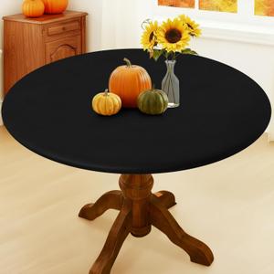 Smiry Round Picnic Tablecloth, Waterproof Elastic Fitted Table Covers for 36" - 44" Tables, Wipeable Flannel Backed Vinyl Tablecloths for Camping, Indoor, Outdoor, Black
