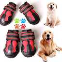 CovertSafe& Dog Boots for Dogs Non-Slip, Waterproof Dog Booties for Outdoor, Dog Shoes for Medium to Large Dogs 4Pcs with Rugged Sole Black-Red