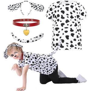 Z-Shop Dalmatian Costume Kids, Boys Girls 101 Days Of School Outfit Shirt Headband Ears and Tail Accessories, 6