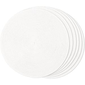 FunWheat Round Braided Placemats Set of 6 Table Mats for Dining Tables Woven Washable Non-Slip Place mats 15 inch(White, 6pcs)