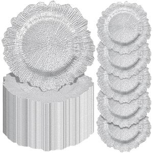 45Pcs Silver Charger Plates Round 13inch, Reef Plate Chargers for Dinner, Bulk Plastic Floral Table Charger Plates for Dinner Wedding Party Event Table Setting Decoration(Silver)