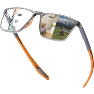 Full Frame Photochromic Multifocus Reading Glasses Blue Light Blocking Transition Computer Readers Sunglasses (2.0, Orange)