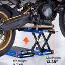 VEVOR Motorcycle Lift, 1100 lbs Motorcycle Scissor Lift Jack with Wide Deck & Lock Pin, 3.74"-13.38" Center Hoist Crank Stand, Steel Scissor Jack for Street Bikes, Cruiser Bikes, Touring, Blue/Black