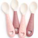 4-Pack Silicone Baby Spoons, Seposeve Soft Gum-Friendly First Feeding Spoons for Babies, Baby Feeding Utensils Essentials, Easy-Grip Handle, BPA Free, Dishwasher Safe, 2 Pink 2 Purple