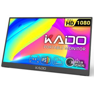 Kado Portable Monitor 15.6-inch FHD 1080p, 45W Reverse Charging Ultra-Slim Laptop Monitor 1920x1080 with Built-in Speakers, IPS Display Kickstand for PC, Mac, Phone, Xbox, PS5, USB-C & HDMI