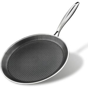 Nonstick Crepe Pan, 11Inch Stainless Steel Crepe Pan, Honeycomb Coating Flat Skillet Tawa Dosa Tortilla Omelet Griddle Pan, PFOA Free, Induction Compatible