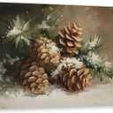 TLESKE Rustic Winter Pine Cones Pinecones Wall Art Decor, Vintage Christmas Canvas Wall Art Print for Farmhouse Bedroom Living Room, Aesthetic Winter Wall Artwork Picture, 16x24