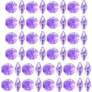 uxcell 50Pcs Crystal Glass Beads Purple Octagonal Drops Chandelier Pendants Decoration for DIY Light Accessories 14 * 7.6mm