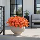 Geegoods Fall Flowers Artificial Mums for Outdoors, 20 Bundles UV Resistant Silk Fake Daisy with Eucalyptus Leaves No Fade Greenery for Porch Patio Garden Front Door Fall Decoration(Orange)