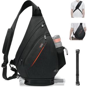 TUDEQU Sling backpack, 8 Pockets Sling Bag Crossbody, 19L Large Sling Bag for Men Travel Crossbody Backpack Hiking Outdoor (Black)