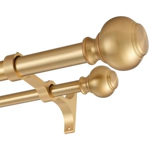 1 Inch Double Curtain Rods 36 to 72 Inches, Adjustable Telescoping Window Drapery Rod, Dual Heavy Duty Curtain Rods with Iron-Finials for Sliding Glass Door, Patio, Bedroom, Kitchen, Warm Gold