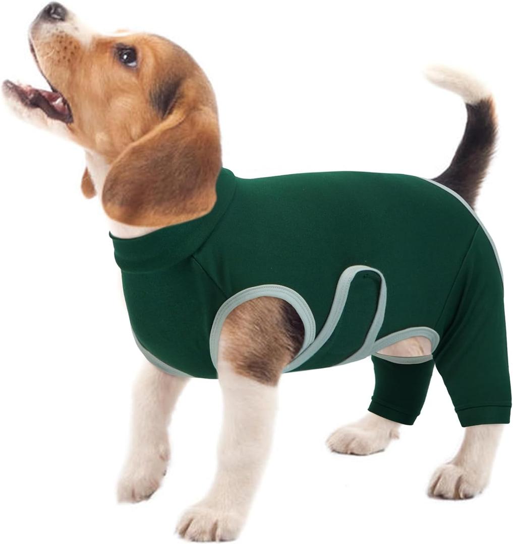 Kuoser Dog Surgery Recovery Suit, Professional Dog Surgical Suit for Back Legs, Soft Dogs Recovery Sleeve to Prevent Licking Biting Wounds, Dogs Onesie After Surgery Elbow Protector, Green S
