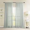 Novecozy Natural Linen Green Semi Sheer Curtains 45 Inch Long 2 Panels Set for Bedroom Living Room, Backtab Rod Pocket Farmhouse Boho Linen Textured Light Filtering Window Drapes, Gray Green