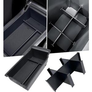 2PCS Center Console Organizer & Armrest Divider Set for Subaru Crosstrek/Impreza 2026 2025 2024, Custom Fit Dual-Layer Durable ABS Plastic Storage Box Insert Tray Interior Accessories, Black
