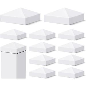 VIVIDA 4" x 4" Fence Post Caps, Pyramid PVC Vinyl Post Caps (Actual 4" x 4"), Waterproof Deck Top Cover for Vinyl Fence, Lamp, Deck, Mailbox, White, 12 Pack