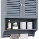 ChooChoo Bathroom Wall Cabinet with Towels Bar, 23.6" L x7.9 W x27.5 H MDF Material Medicine Cabinet, 2 Doors Over The Toilet Space Saver Storage Cabinet with Large Space, Grey