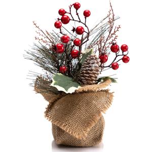 LOHASBEE Mini Christmas Tree, 10 Inch Small Table Top Portable Christmas Tree with Red Berries for Kid Gift Office Tabletop and Room Desktop Holiday Party Decorations