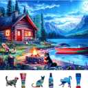 Moonlit Lake Cabin 500 Piece Jigsaw Puzzle for Adults & Seniors, Night Scenery Puzzle with Log Cabin, Lake, Mountains Adult Jigsaw Puzzles with Letters on Back Fun Family Puzzle Gift