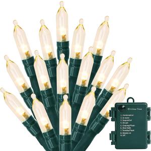 MASHANG Christmas Lights - Battery Operated String Lights 50 LED Xms Mini Lights 8 Modes Green Wire Mini Light Set with Timer for Xmas Tree Wreath Party Indoor Outdoor Decor, Waterproof, Warm White