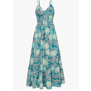 GRACE KARIN Women's 2025 Summer Maxi Dress Floral Tie Front Spaghetti Strap Casual Boho Beach Flowy Sundress with Pockets, Yellow Green Floral, S