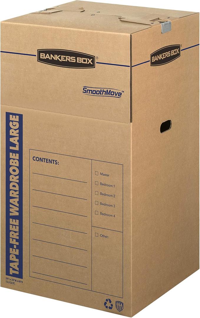 Bankers Box Tall Wardrobe Box 3 Pack, Tape-Free Design, 24" x 24"x 40"(7710501)