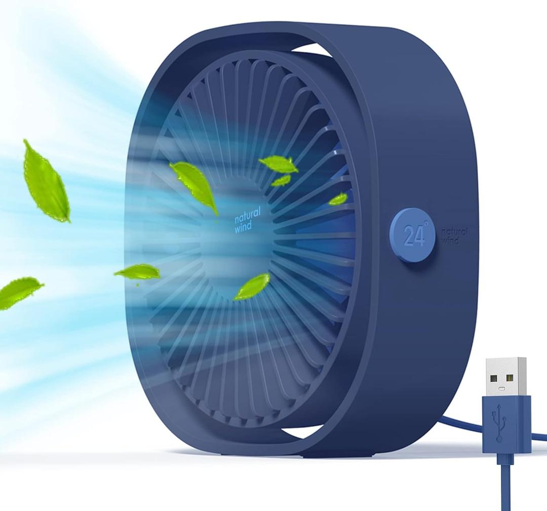 Simpeak Small USB Fan Small Quiet Portable USB Powered ONLY (No Battery), Cooling 3 Speed Setting 360 Adjustable Swivel Desktop Personal Fan for Home Office Bedroom Outdoor Travel Summer, Blue