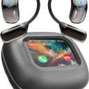 AI Translation Earbuds Real Time 144 Languages, LCD Touch Screen Open Ear Wireless Bluetooth Translator Earbuds, Audifonos Traductores Ingls Espaol, with APP Translating Device (Black)