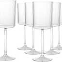 Ciaell 12 PCS Plastic Ribbed Wine Glasses - 10 OZ Plastic Square Wine Glasses with Stem - Disposable Champagne Cups for Parties & Weddings & Party