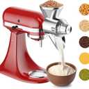 Metal Grain Mill Attachment for KitchenAid Stand Mixer, Flour Mill Grinder for Kitchen Aid Accessories and Attachments, Fit for Grinding Non-Oily Dry Grain Corn, Coffee Bean, Buckwheat, Oats, Millet (Silver)