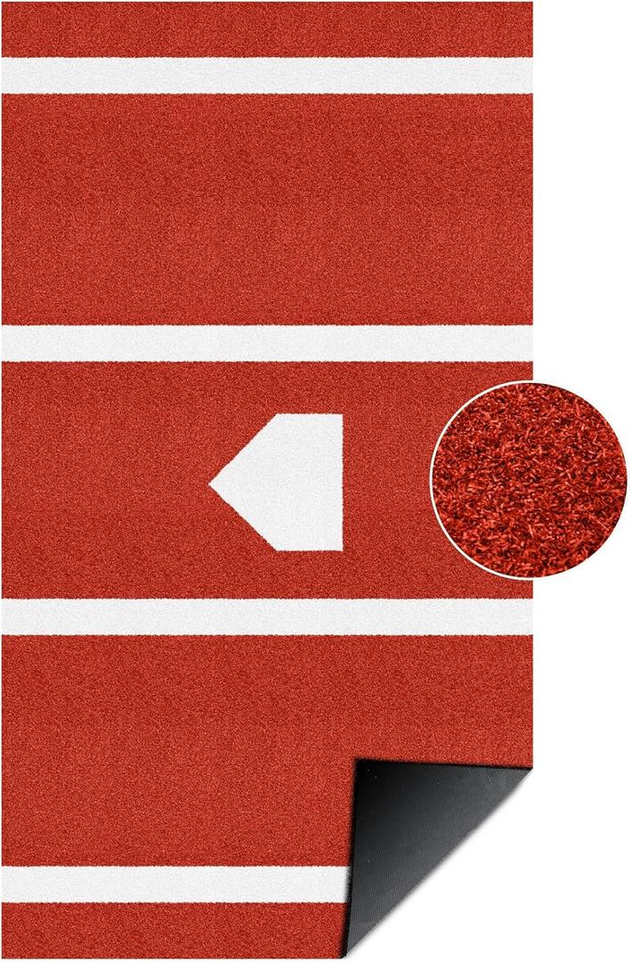 Batting Mat Baseball Hitting Mat Baseball Batting Cage Mat 12' x 6' Regulation Size Turf Batters Box Mat with Home Plate and Anti Fade Turf for Baseball Softball Training Indoor and Outdoor (Clay)