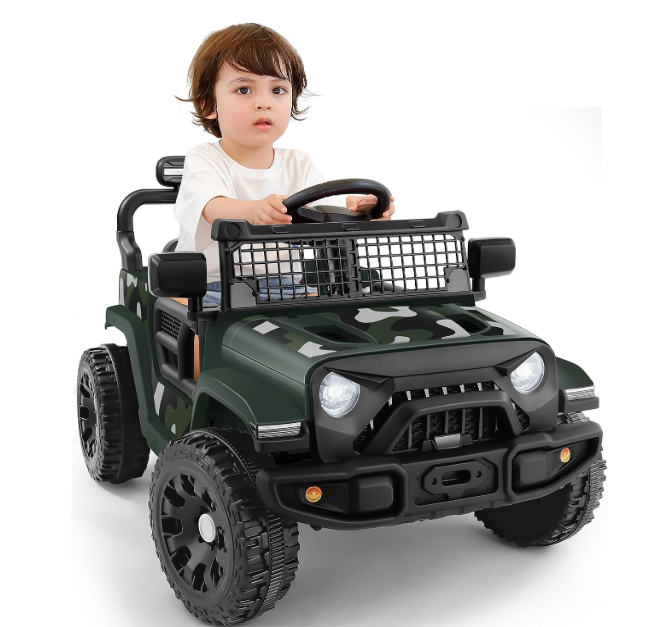 ELEMARA Ride On Car, Bluetooth Ride on Toys for Toddlers, 12V Kids Battery Powered Vehicles w/Remote, 3.5 mph Motorized Off-Road Truck, Electric Car for Kids w/3 Speeds,LED Lights- Green, Small