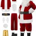 SOMOYA Santa Claus Costume for Men Christmas Santa Suit Deluxe Santa Outfit Plush Velvet 9 Pcs (X-Large, Burgundy)