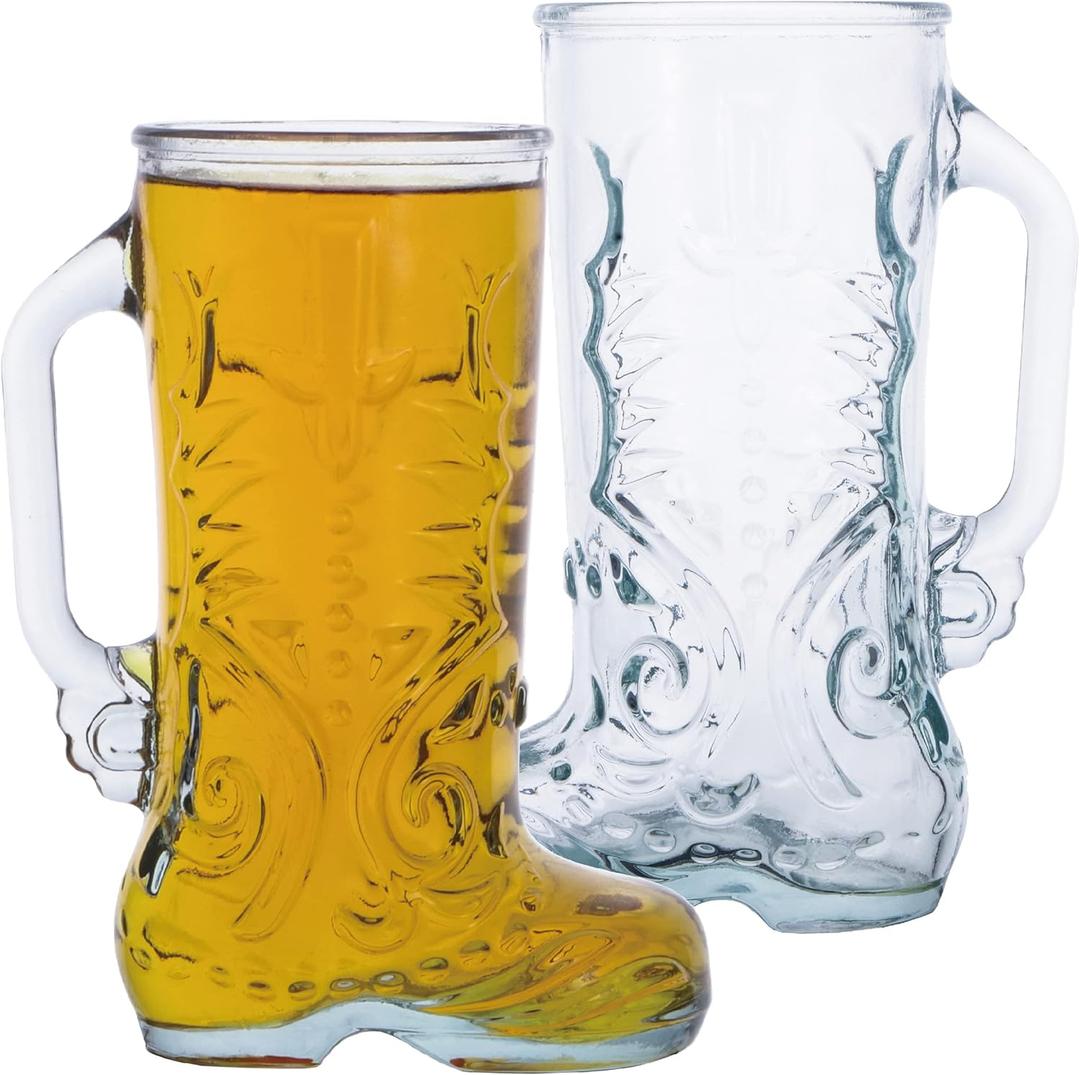 Chefcaptain Set of 2 Glass Boot Mugs with Handles, 1 Liter (34 Oz) Das Boot Beer Glasses, Lead-Free, Dishwasher Safe