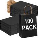 BAG BOX 100 Pack Medium 8.25x4.3x10.6 Inch Black Kraft Paper Gift Bags with Handles for Bulk Shopping, Retail, Craft, Party Favors, Wedding, Grocery & Sacks