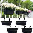 LaLaGreen Deck Railing Planter Box (17 Inch, 4 Pack) Large Black Metal Window Flower Boxes Outdoor, Wall Hanging Planters Plant Holder Hooks Fence Rail Buckets Countryside Boho Style Wall Mount Decor
