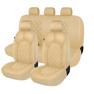 CAROMOP Premium PU Leather Car Seat Covers Full Set, Waterproof Split Bench Covers for Cars, Universal Car Interior Covers Seat Protectors for Sedans SUVs, Pick-up Trucks (Beige)