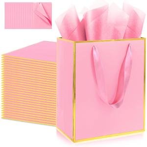 Addblu 28 Pack Bulk Luxury Gift Bags with Handles, Medium Size 9x7x3.15 Inches - Includes 28 Tissue Papers for Wedding, Birthday, Baby Shower, Easter, Mother's Day & Party Favors
