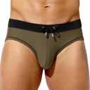 Casey Kevin Men's Swim Briefs Sexy Bikini Swimwear Quick Dry Drawstring Swimsuits Board Surf Shorts (Green, XL)