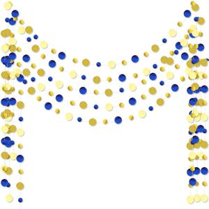 Outus 5 Pieces 13.1 ft Blue Gold Circle Dots Garland Hanging Paper Dot Streamer for 2026 Graduations Birthday Wedding Baby Shower Nautical Pirate Theme Party Decorations Supplies(Blue, Gold)