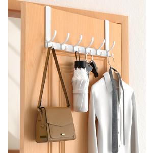 Over The Door Hooks Hanger with 7" Arms, Door Hooks for Hanging, Fit 1 3/4" Door, Tool-Free Assembly, F7U, Towel Racks Organizer Holder for Bathroom - White