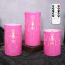 Glass Flameless Candles Halloween Gothic Decor Battery Operated Electric Flickering Candles with Remote Control Pink Funny Skeleton Spooky for Home Party Haunted House Bedroom, Set of 3