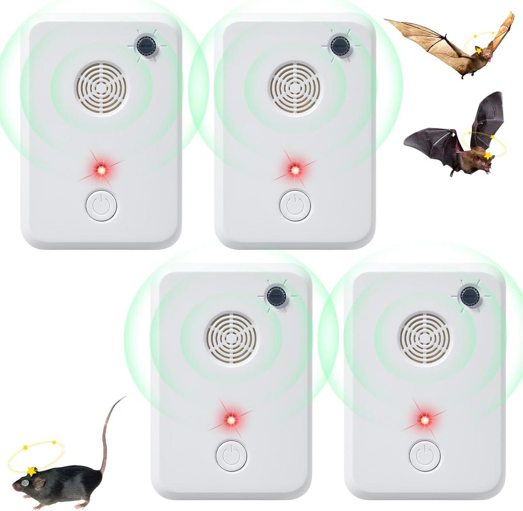 2026 Bat Fortress Mini Repeller Ultrasonic Bat Deterrent Devices Plug in Can be Used Indoor, 6 Mode Adjustable Bats Repellent for Attic Porch Eaves, Friendly to Human & Pet(4 Pack)
