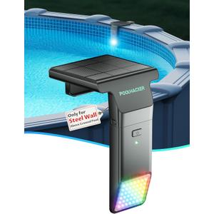 POOLHACKER Solar Pool Lights Only for Steel Wall Above Ground PoolOriginal, 10-Color 4-Mode LED Pool Lights, Underwater Swimming Pool Lighting with Timer Off, Remote, 1 Pack
