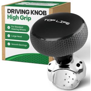 Steering Wheel Knob - Silicone Coated for Extra Grip - Compatible with Any Steering Wheels - Smooth Brodie Suicide Spinner for Car, Tractor, Mower, Boat (Black)