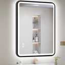 S'bagno 32X24 Black LED Mirror for Bathroom with Frontlit & Backlit, LED Bathroom Mirror with Metal Frame, Anti-Fog, Stepless Dimmable, 3 Colors Temperature LED Vanity Mirror(Horizontal/Vertical)