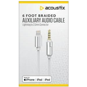 Acoustix™ 3.5mm to Apple Lightning Braided Auxillary Cable - White