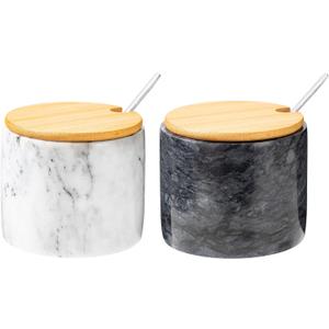 Marble Salt Cellar Set, 2 PCS 11oz Salt and Pepper bowls, Handcrafted from Natural Marble Gift for Mothers Day(White & Black Set)
