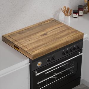 Acacia Wood Stove Cover for Gas & Electric Burners, 28.82x20.83x2.12'' (Inner) Noodle Board with Handles, Cutting Board with Juice Groove, Serving Tray (Natural Acacia)